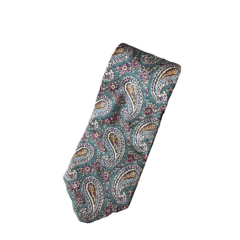 Vintage Saks Fifth Avenue‎ Mens 100% Silk Tie Paisley Red Green Gold Orange